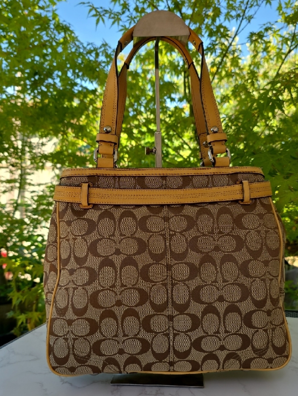 Coach Y2K Nancy Brown Signature Canvas Leather Shoulder Tote Bag Zebra Stripe - Picture 11 of 16